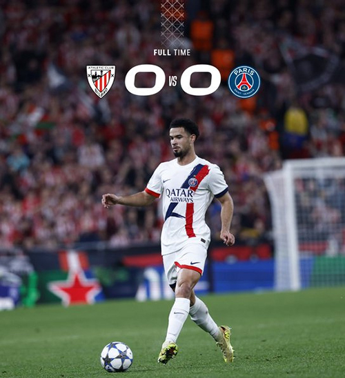 欧冠-巴黎0-0客平毕巴 巴尔科拉中框 马尤卢失良机