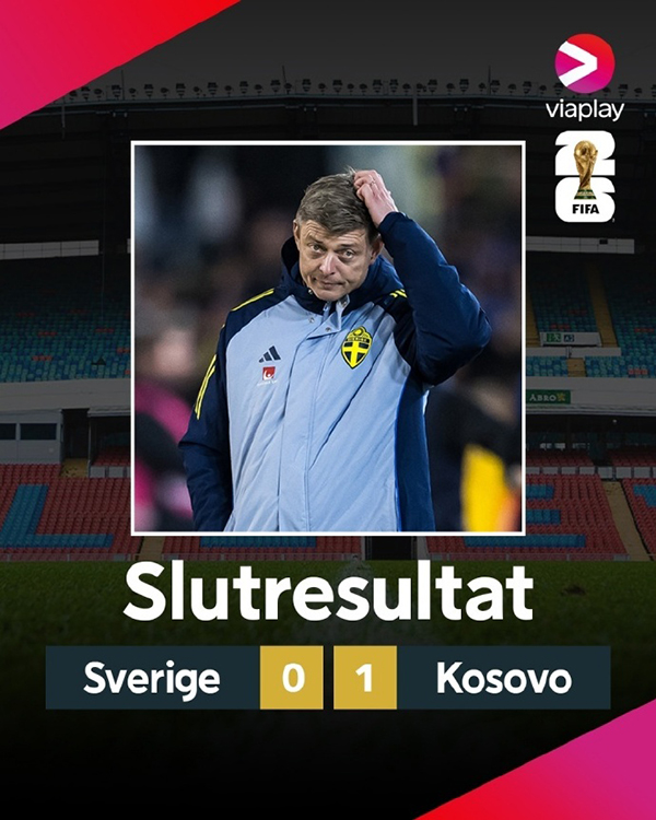 瑞典主场0-1再负科索沃遭双杀，4轮1分垫底，主帅托马森濒临下课