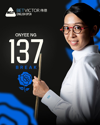 中国军团九人出战斯诺克英格兰公开赛 吴安仪轰女子历史最高分137!