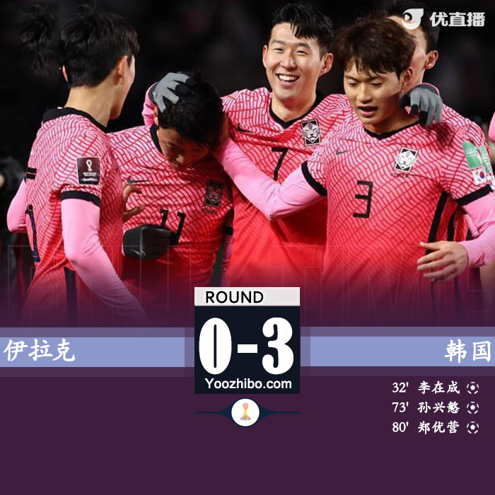 韩国3-0伊拉克  李在成破门孙兴慜点射