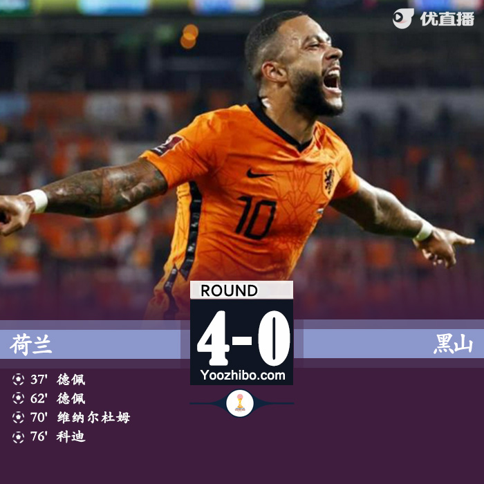 荷兰4-0黑山 A席奥塔维尼奥先后头球破门B费点射