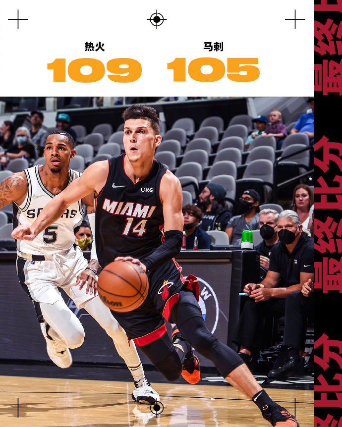 热火109-105力克马刺  希罗26分 斯特鲁斯28分