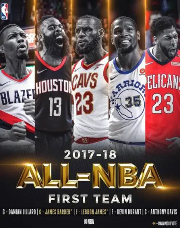 2017-18赛季NBA最佳阵容：群星璀璨，闪耀联盟