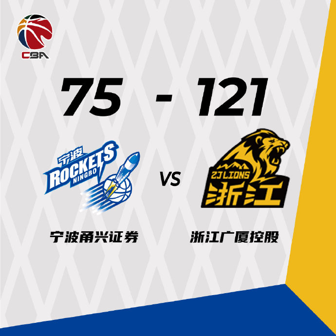 广厦121-75大胜宁波  胡金秋27分 孙铭徽15+13