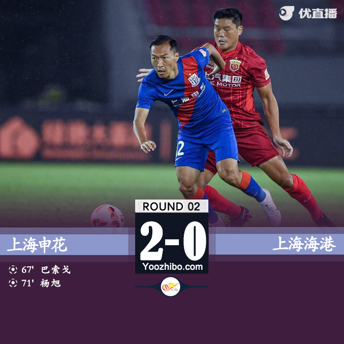 申花2-0海港 巴索戈进球杨旭破球荒