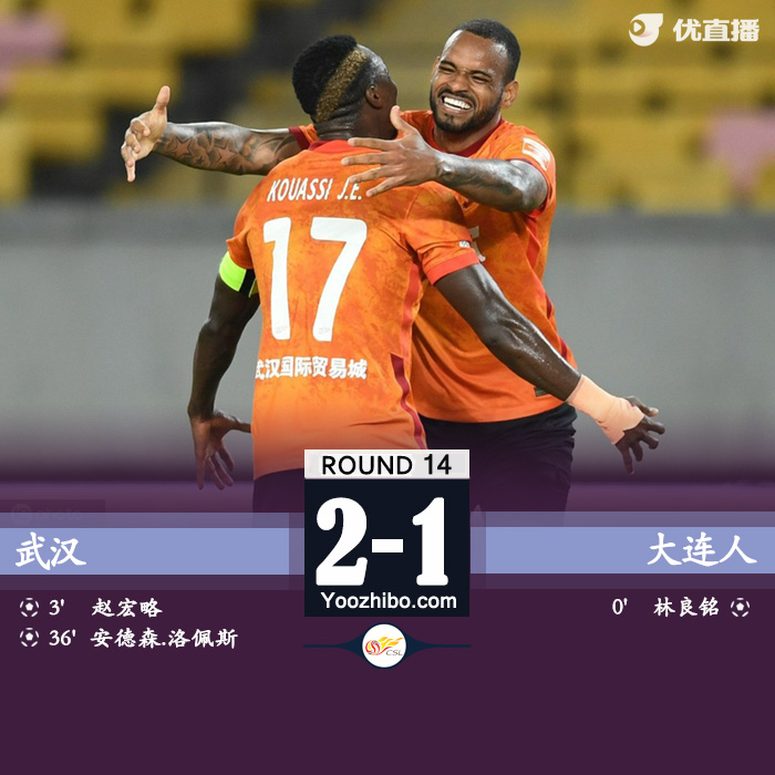 武汉2-1大连人  林良铭蝎子摆尾赵宏略洛佩斯破门