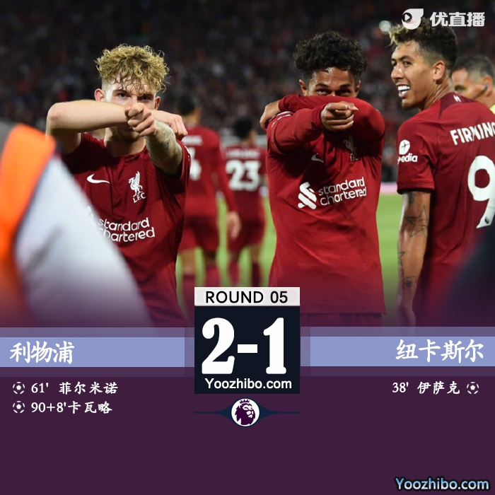 利物浦2-1纽卡 法比奥-卡瓦略补时绝杀菲米破门