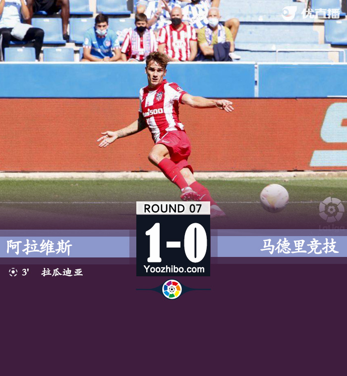 马竞0-1阿拉维斯 攻击群哑火仅一脚射正