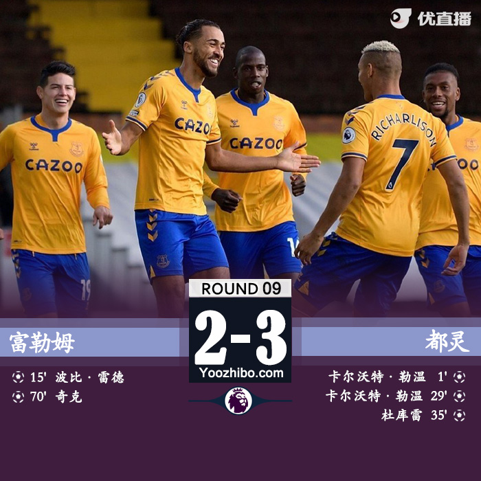 埃弗顿3-2富勒姆