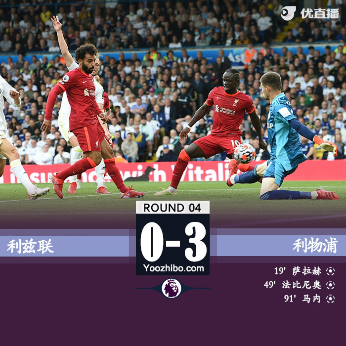 利物浦3-0利兹联 萨拉赫马内破门埃利奥特重伤离场