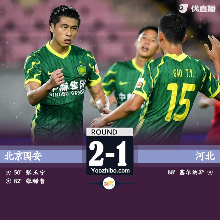 北京国安2-1河北  张玉宁、张稀哲点射塞尔纳斯穿云箭