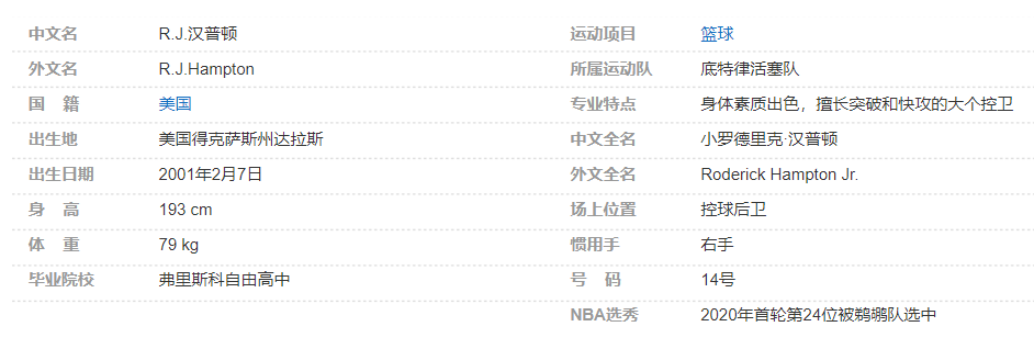 R-J-汉普顿个人详细资料简介