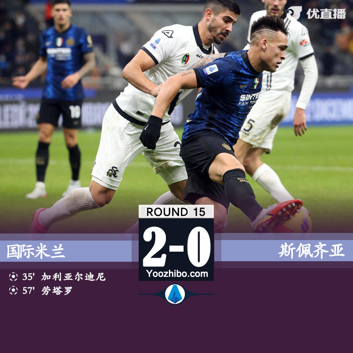 国际米兰2-0斯佩齐亚 劳塔罗传射加利亚尔迪尼建功