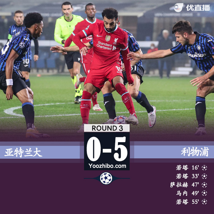 利物浦5-0亚特兰大